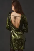 By Anthropologie Sequin Drape-Back Mini Dress