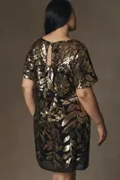 Maeve Short-Sleeve Sheer Embellished Mini Dress