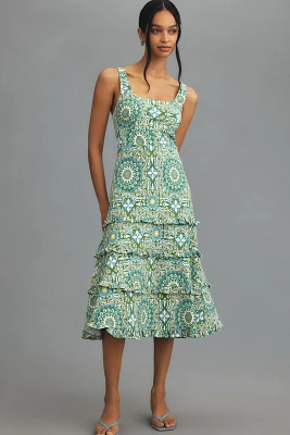 By Anthropologie Sleeveless Ruffled A-Line Midi Dress