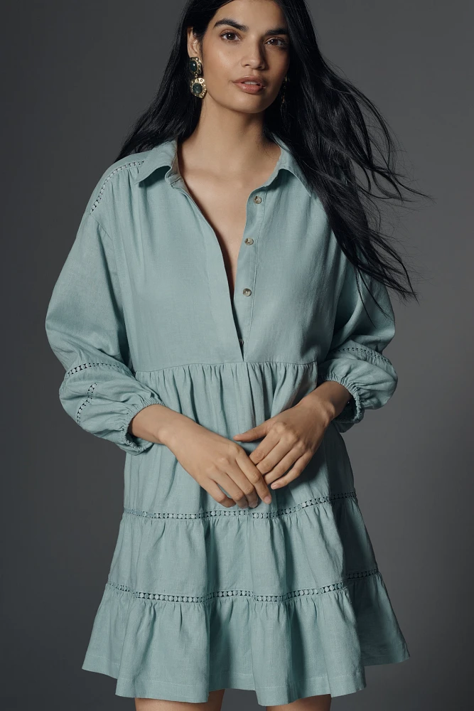 The Bettina Tiered Mini Shirt Dress by Maeve: Linen Edition