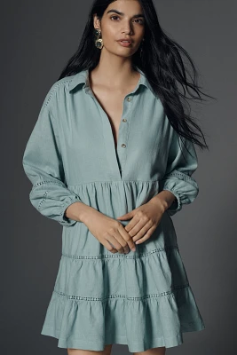 The Bettina Tiered Mini Shirt Dress by Maeve: Linen Edition