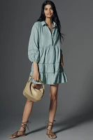 The Bettina Tiered Mini Shirt Dress by Maeve: Linen Edition