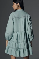 The Bettina Tiered Mini Shirt Dress by Maeve: Linen Edition