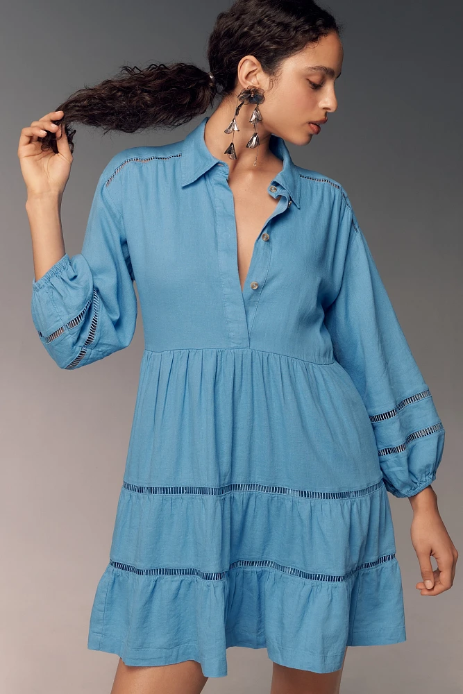 The Bettina Tiered Mini Shirt Dress by Maeve: Linen Edition