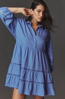 The Bettina Tiered Mini Shirt Dress by Maeve: Linen Edition