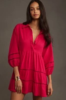 The Bettina Tiered Mini Shirt Dress by Maeve: Linen Edition