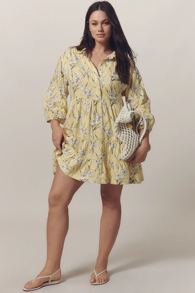 the bettina linen blend tiered mini shirt dress by maeve Maeve Bettina Linen Blend Tiered Mini Shirtdress