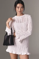 Avec Les Filles Long-Sleeve Ruffle-Edge Sweater Mini Dress