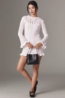 Avec Les Filles Long-Sleeve Ruffle-Edge Sweater Mini Dress