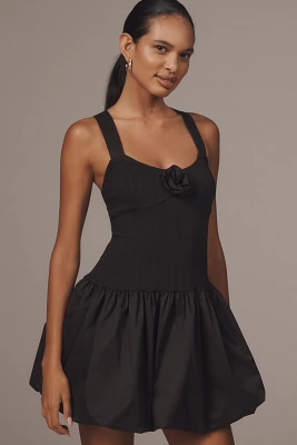 Avec Les Filles Halter Rosette Drop-Waist Bubble Mini Dress