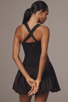 Avec Les Filles Halter Rosette Drop-Waist Bubble Mini Dress