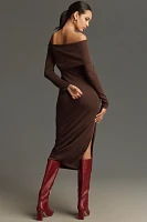 ASTR The Label Jada Long-Sleeve Off-The-Shoulder Slim Midi Dress