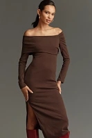 ASTR The Label Jada Long-Sleeve Off-The-Shoulder Slim Midi Dress