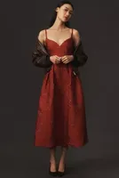 ML Monique Lhuillier Sleeveless Sweetheart A-Line Midi Dress