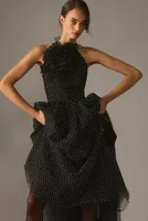 ML Monique Lhuillier Sleeveless Halter Metallic Midi Dress