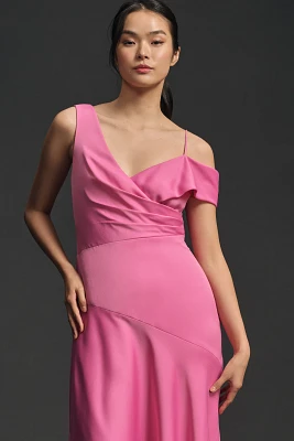 ML Monique Lhuillier Asymmetrical Satin Midi Dress