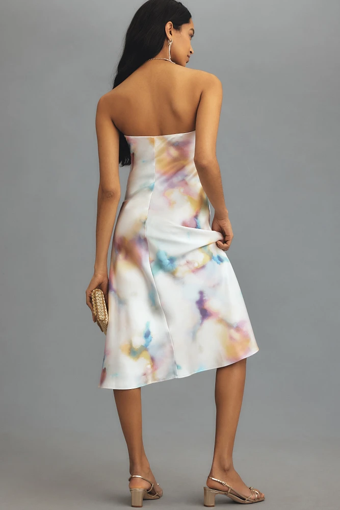 ML Monique Lhuillier Annika Strapless Satin Midi Dress