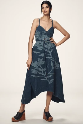 AMUR Dana Printed Denim Midi Dress