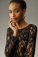 WAYF Long-Sleeve Boat-Neck Lace Midi Dress