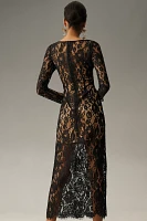 WAYF Long-Sleeve Boat-Neck Lace Midi Dress