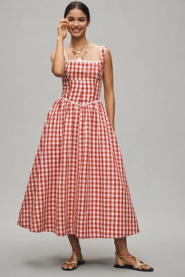 WAYF Linen Blend Drop-Waist Midi Dress