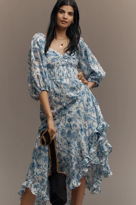 Hutch Twist-Front Smocked Midi Dress