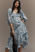 Hutch Twist-Front Smocked Midi Dress