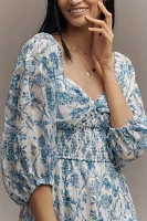 Hutch Twist-Front Smocked Midi Dress