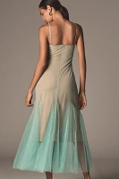Hutch Two-Tone Sheer Sleeveless Ruffle-Hem Maxi Dress