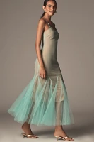 Hutch Two-Tone Sheer Sleeveless Ruffle-Hem Maxi Dress