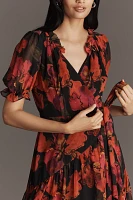 Hutch Bethany Puff-Sleeve V-Neck Wrap Maxi Dress