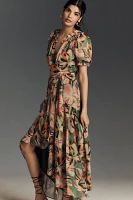 Hutch Bethany Puff-Sleeve V-Neck Wrap Maxi Dress