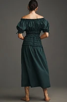 Hutch Short-Sleeve Off-The-Shoulder Smocked Midi Dress