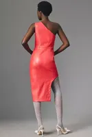 Hutch One-Shoulder High-Slit Faux Leather Midi Dress