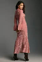 Hutch Long-Sleeve Velvet Burnout Slim Midi Dress