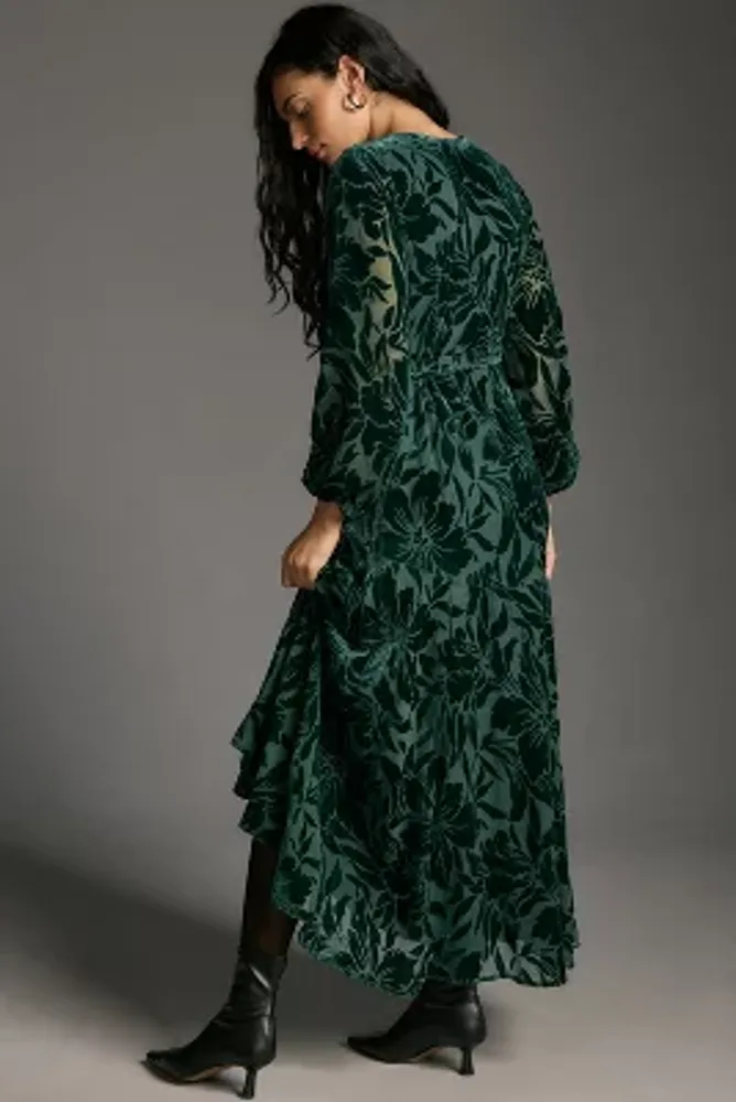 Hutch Long-Sleeve Velvet Wrap Maxi Dress