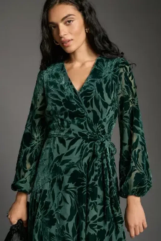 Hutch Long-Sleeve Velvet Wrap Maxi Dress
