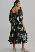 Hutch Puff-Sleeve Twist Iridescent Midi Dress