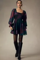 Hutch Long-Sleeve Square-Neck A-Line Mini Dress