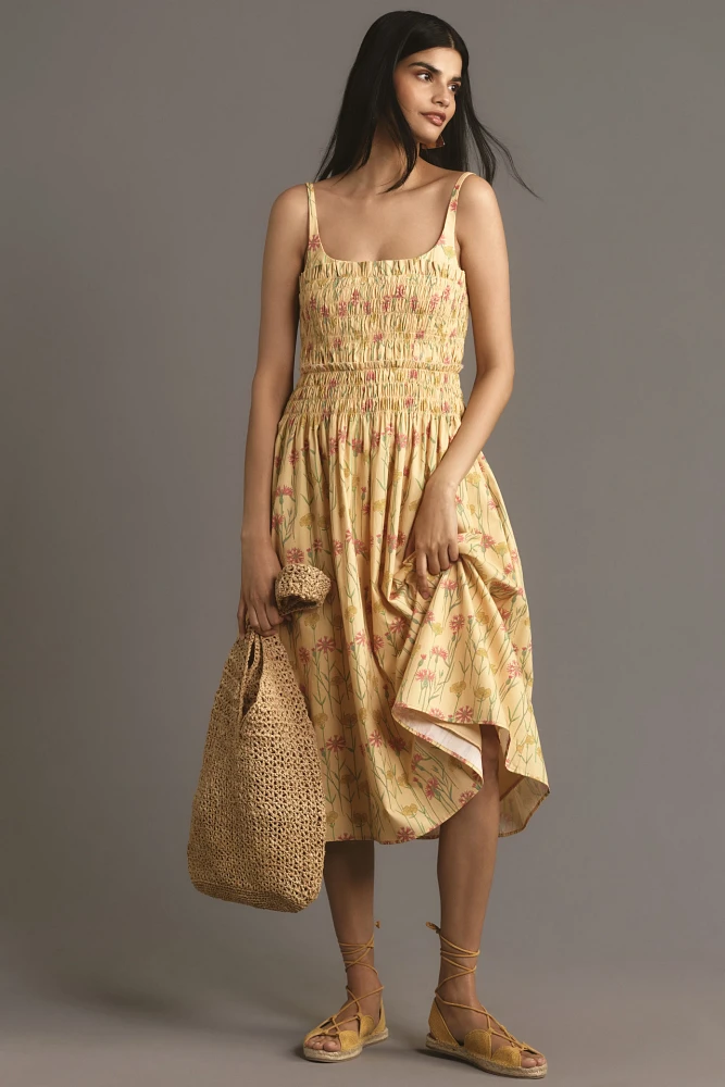 Hutch Sleeveless Smocked A-Line Midi Dress