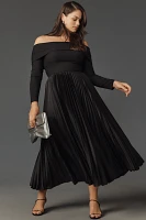 Hutch Long-Sleeve Off-The-Shoulder Pleated Maxi Dress