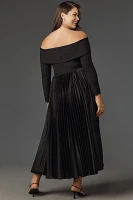 Hutch Long-Sleeve Off-The-Shoulder Pleated Maxi Dress