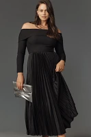 Hutch Long-Sleeve Off-The-Shoulder Pleated Maxi Dress