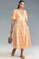 Hutch Madilyn Puff-Sleeve V-Neck Midi Dress