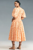 Hutch Madilyn Puff-Sleeve V-Neck Midi Dress