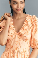 Hutch Madilyn Puff-Sleeve V-Neck Midi Dress