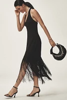 Hutch Plunge Halter Fringe Knit Midi Dress