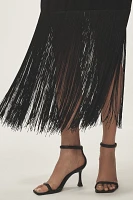 Hutch Plunge Halter Fringe Knit Midi Dress