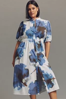 Hutch Annett Puff-Sleeve Midi Shirt Dress