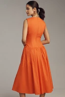 Hutch Indy Sleeveless V-Neck Button-Front Midi Dress